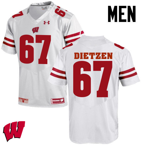 Men Wisconsin Badgers #67 Jon Dietzen College Football Jerseys-White - Click Image to Close